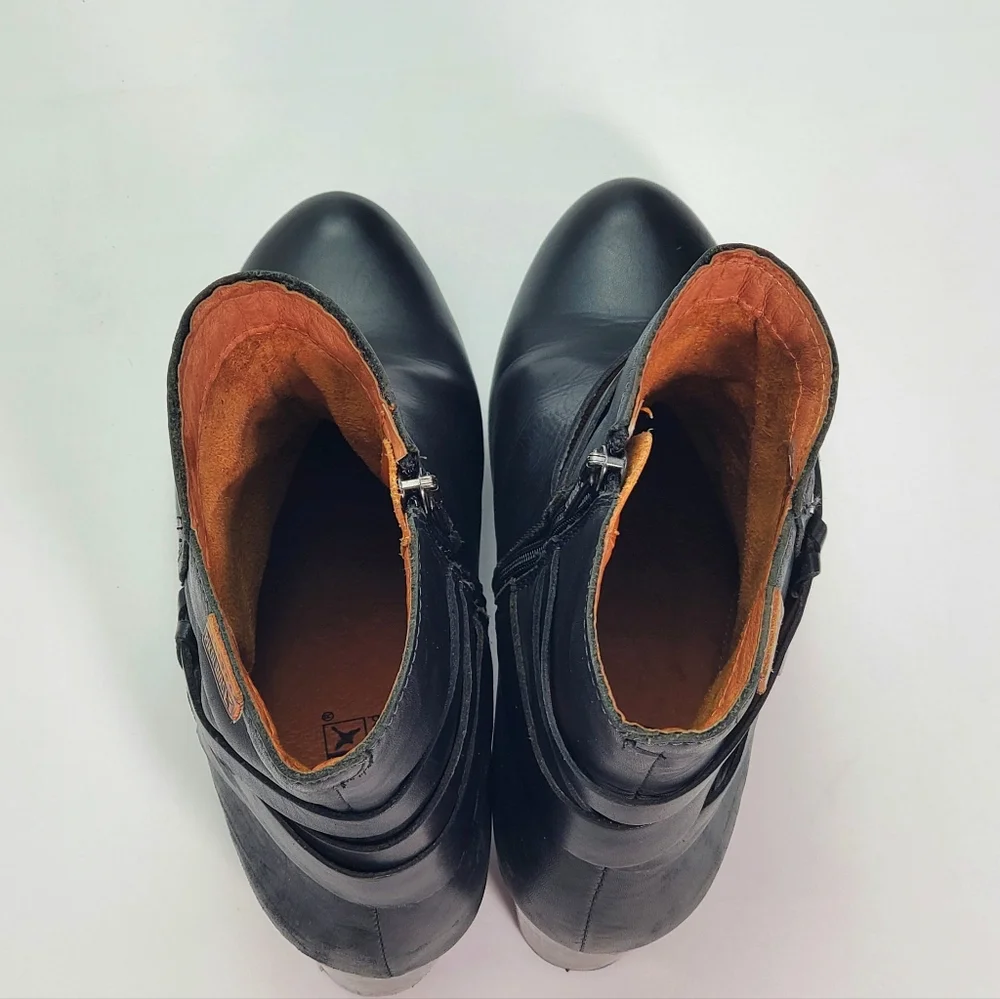 Pikolinos Womens Heeled Black Leather Western Slouch Zip Ankle Boots Sz US 8.5-9